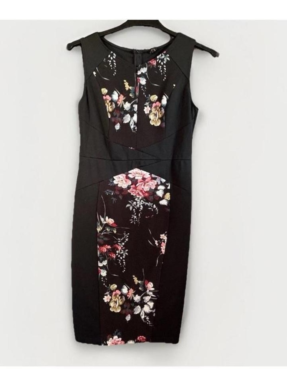 Sleeveless Black Floral Paneled Midi Dress